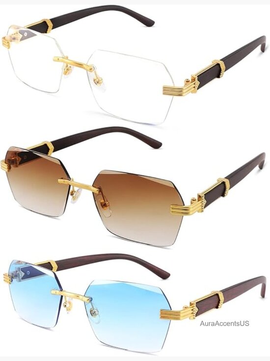 Rimless Rectangle Sunglasses Retro Frameless Square Shade Y2K Eyewear main image 5
